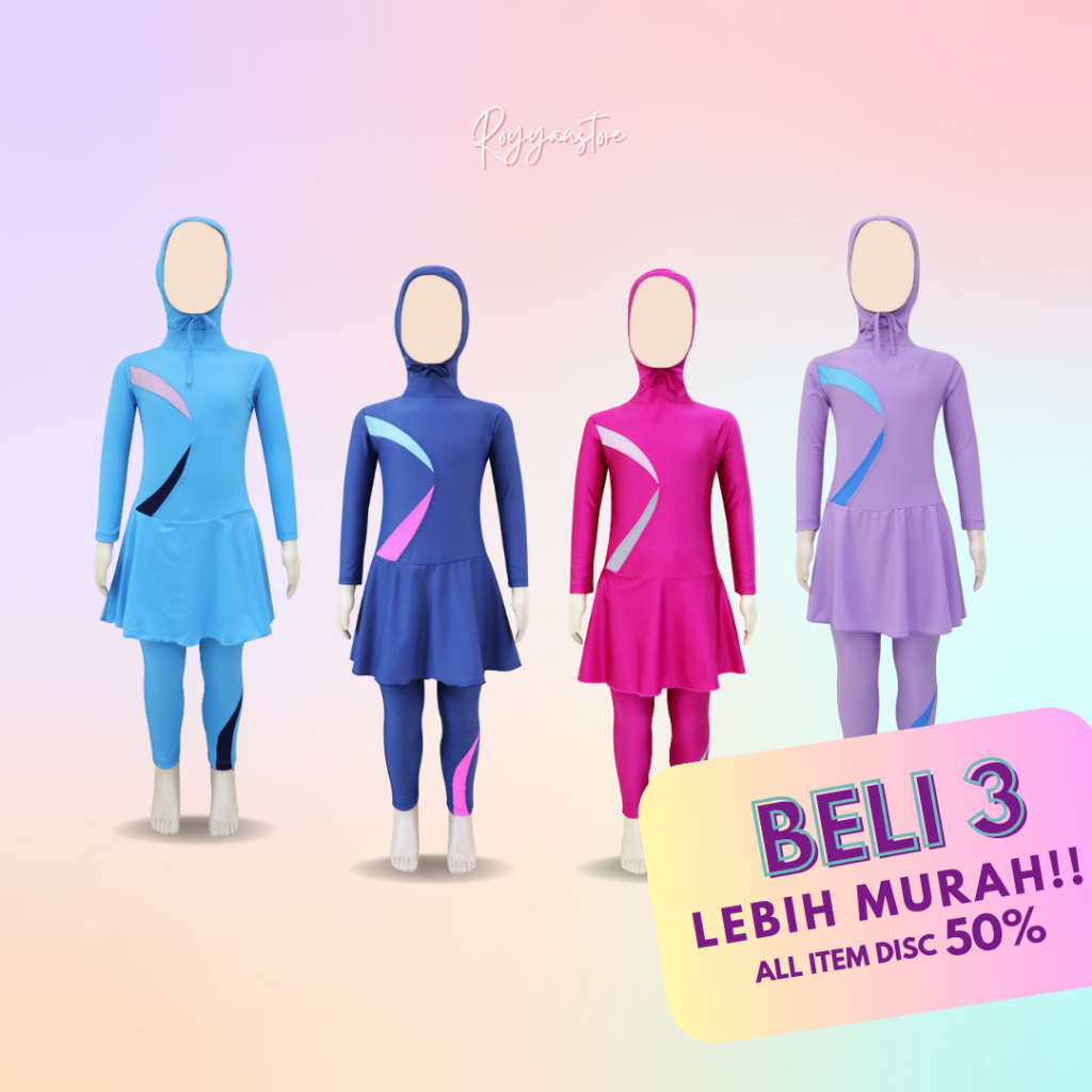 Baju Renang Anak Perempuan Muslim Polos Terbaru Usia 3-6 Tahun