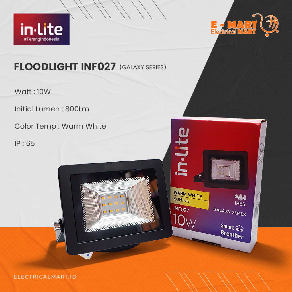 INLITE LAMPU SOROT TEMBAK 10W KAP FLOODLIGHT LED 10WATT IP65 INF027