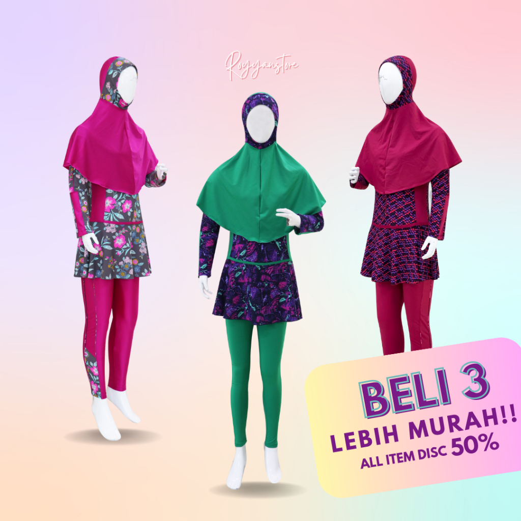 Baju Renang Muslim Anak Perempuan Motif Usia 7-12 Tahun Kerudung Panjang Model Terbaru