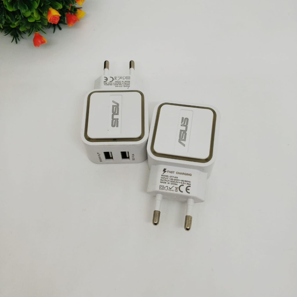 ADAPTOR BATOK CHARGER  QTP003 2USB ASUS TRAVEL ADAPTER CASAN SUPPORT SEMUA HP ANDROID SMARTPHONE BY SMOLL