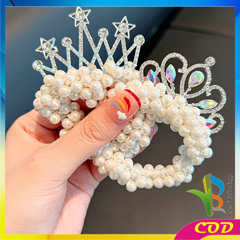 RB-C879 Ikat Rambut Anak Perempuan Motif Mahkota Mutiara Crown Gaya Korea / Girls Hair Ties Karet Rambut Mutiara Anak / Ikat Rambut Princess Lucu Import