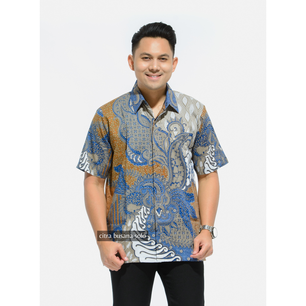 BIMASENA BIRU PENDEK Kemeja Batik Pria Full Furing Bahan Katun Primisima