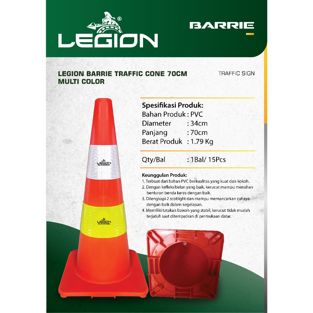 Traffic Cone PVC ELASTIS LENTUR Tinggi 75 dan 70 Cm