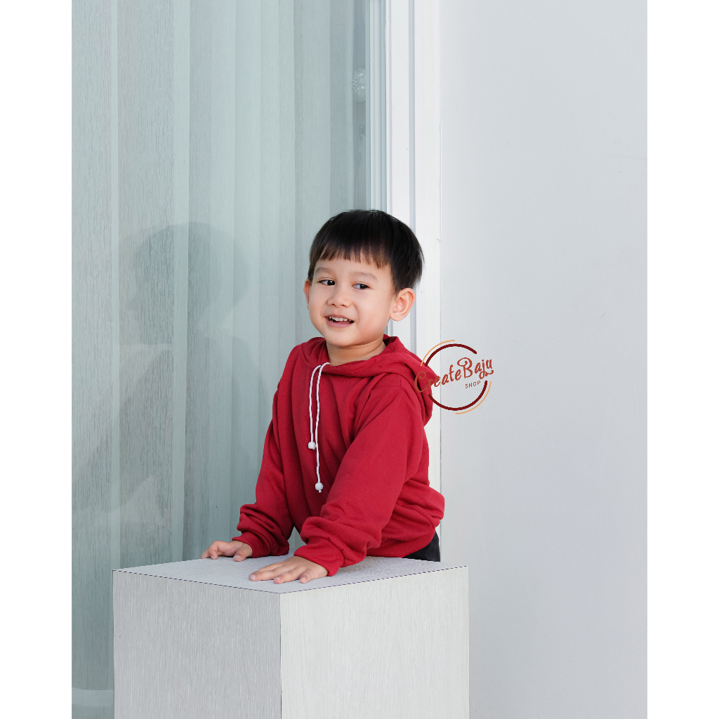 JAKET HOODIE ANAK UNISEX POLOS MERAH BABYTERRY LENGAN PANJANG FASHION TERMURAH JAKET ANAK POLOS