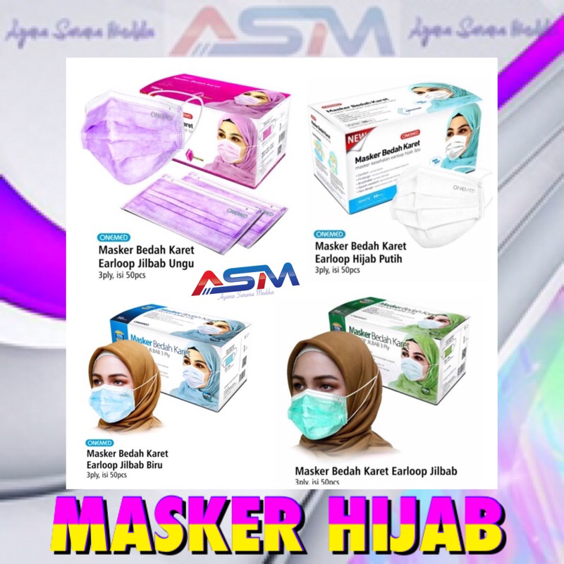 MASKER HIJAB WARNA ONEMED PER BOX