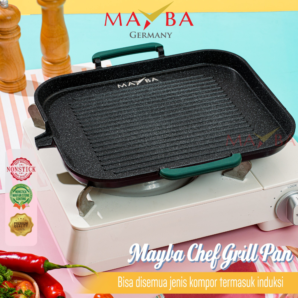 Panci Barbeque CHEF GRILL MAYBA Anti lengket / Panggangan bisa semua kompor termasuk induksi Mayba Grill Pan alat panggang tebal