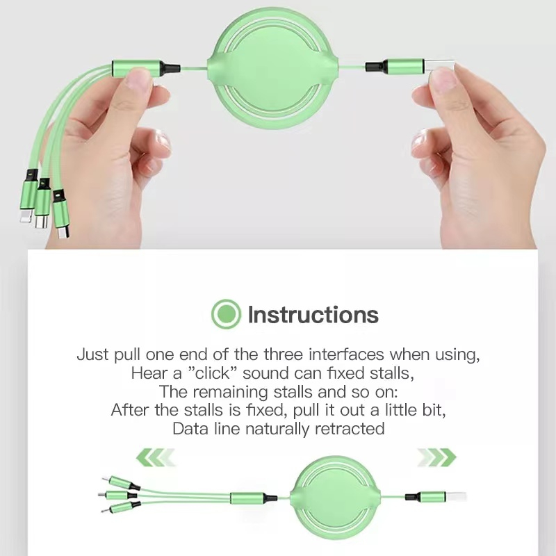 VICLOOK COD 3 in 1 Kabel USB Kabel Pengisian Cepat Kabel Data Silikon Cair Yang Dapat Ditarik Untuk Iphone Mikro Tipe-C