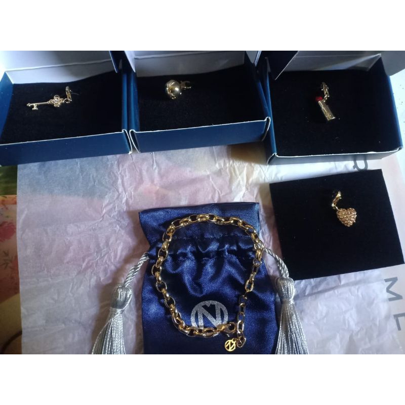 gelang jubilee globe heart lipstick key charm bracelet