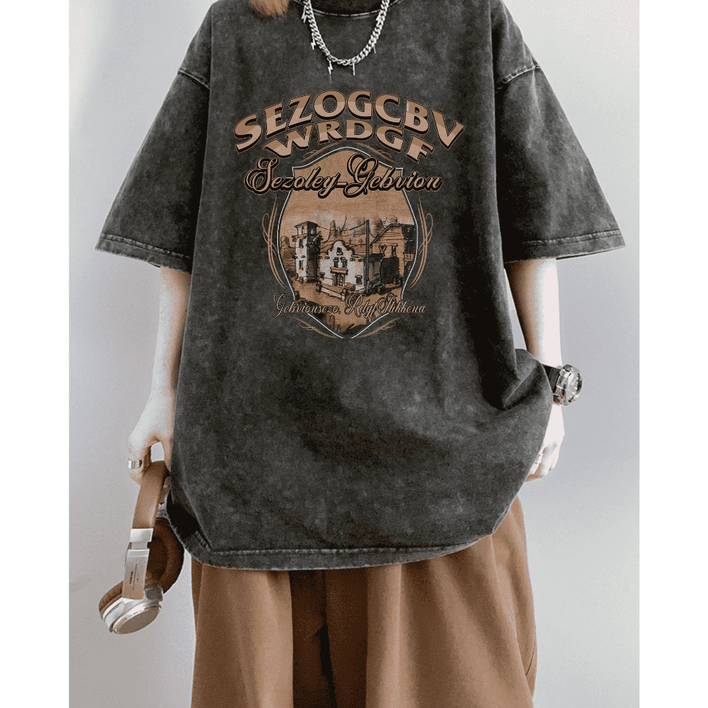 XIAOZHAINV Korean Style Retro House Pattern Washed Printing Kaos Wanita A0713/Atasan Wanita Terbaru