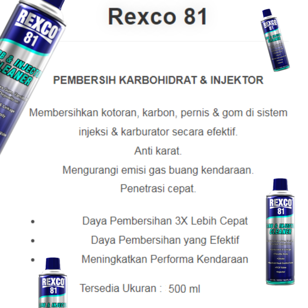 REXCO 81 500ml Pembersih Karburator Karbohidrat Injektor Karbon Pernis Gom