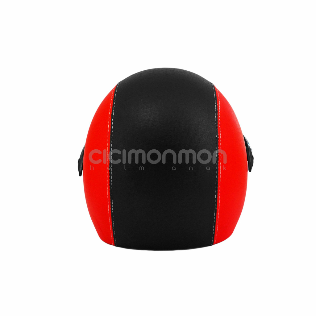 Helm Kulit Standart halfface Anak Usia 3-7th Warna Merah Hitam