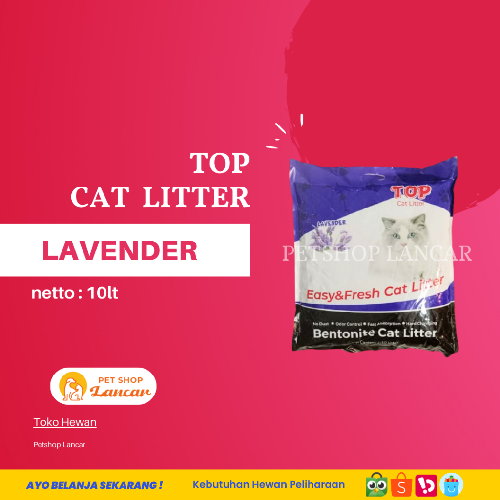 Pasir Kucing Gumpal Wangi - TOP Cat Litter Bentonite 10 Liter Lavender