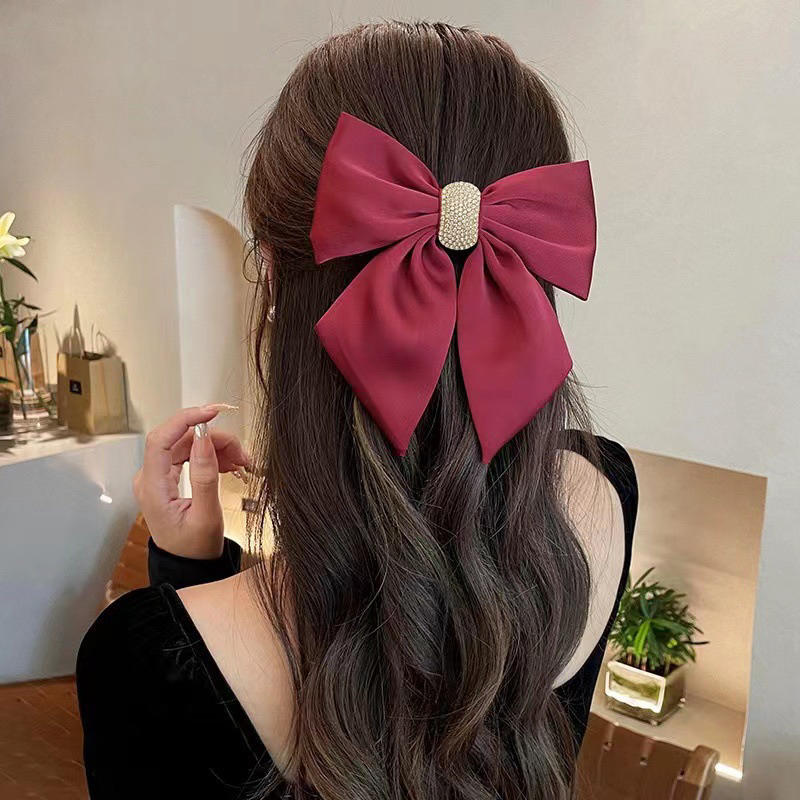 Delunashop Jepit Rambut Dasi Kupu-Kupu Klip pita permata bling bling Wanita Korea Ribbon Long Big Bow Hairpin All-match Elegan Temperamen Baik Aksesori Impor Fashion Murah