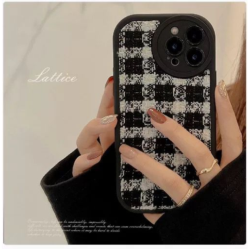 [TPC] Leather Grid B&amp;W Oval Protector Phone Case IPHONE 7 8 PLUS X XS MAX XR 11 12 13 14 PRO PLUS PRO MAX - IP091