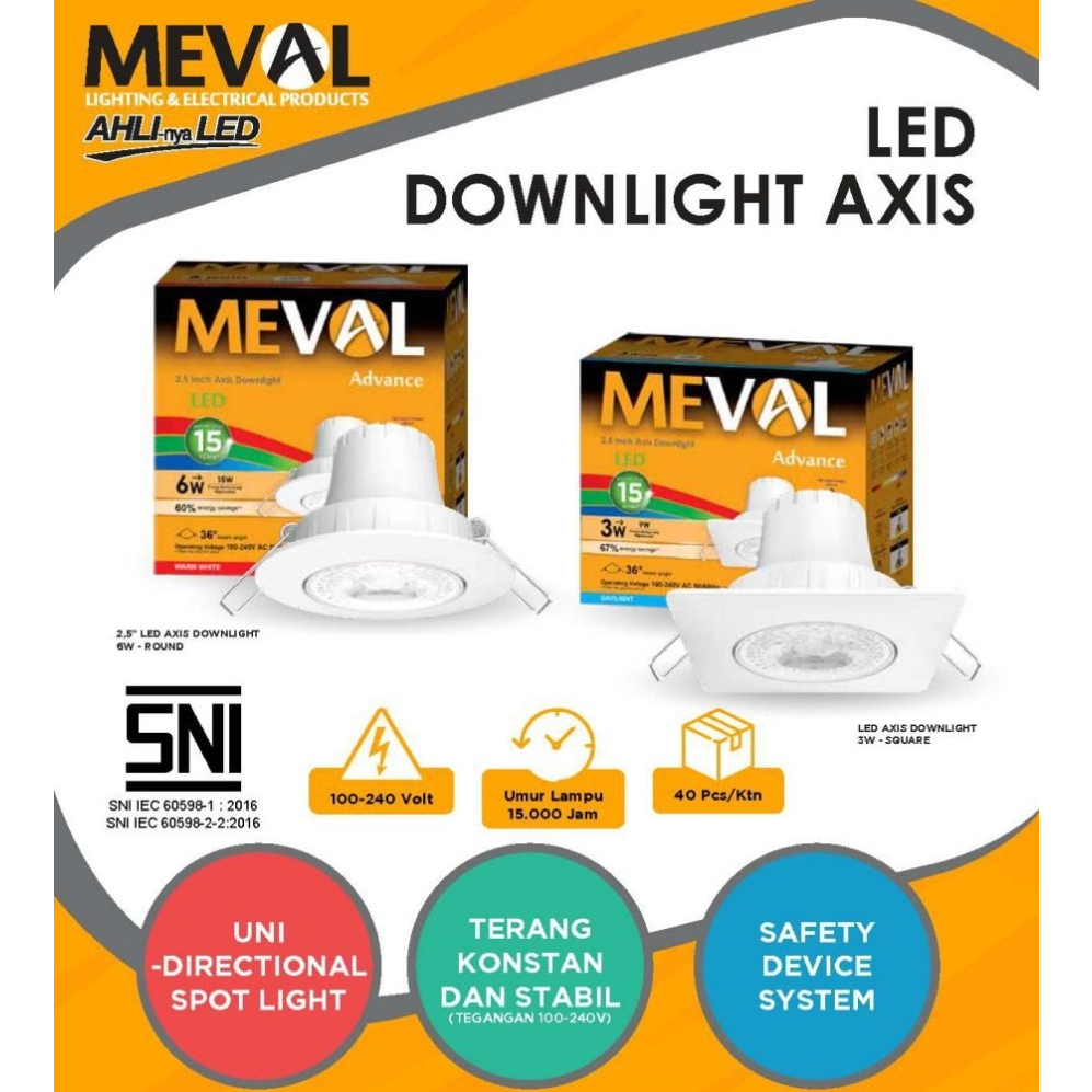 Meval Lampu Plafon / Lampu Down Light LED Downlight Axis