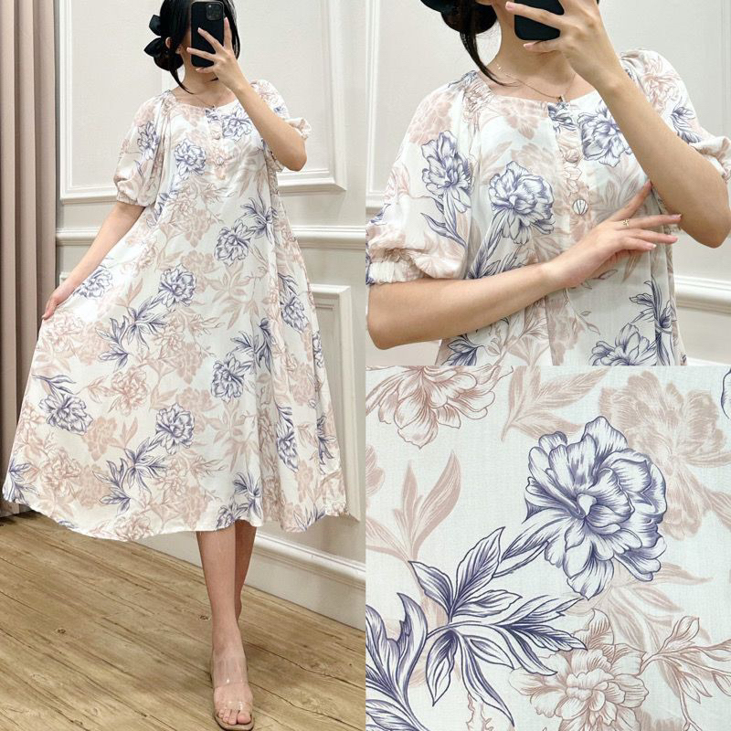 Daster Dress LEONA LITE Midi Dress bawah Lutut Cantik Kekinian