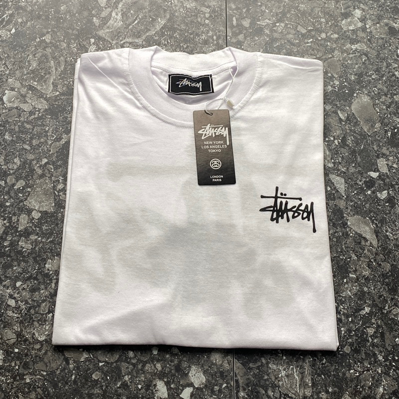 Kaos STUSSY Font Basic Warna Putih Premium