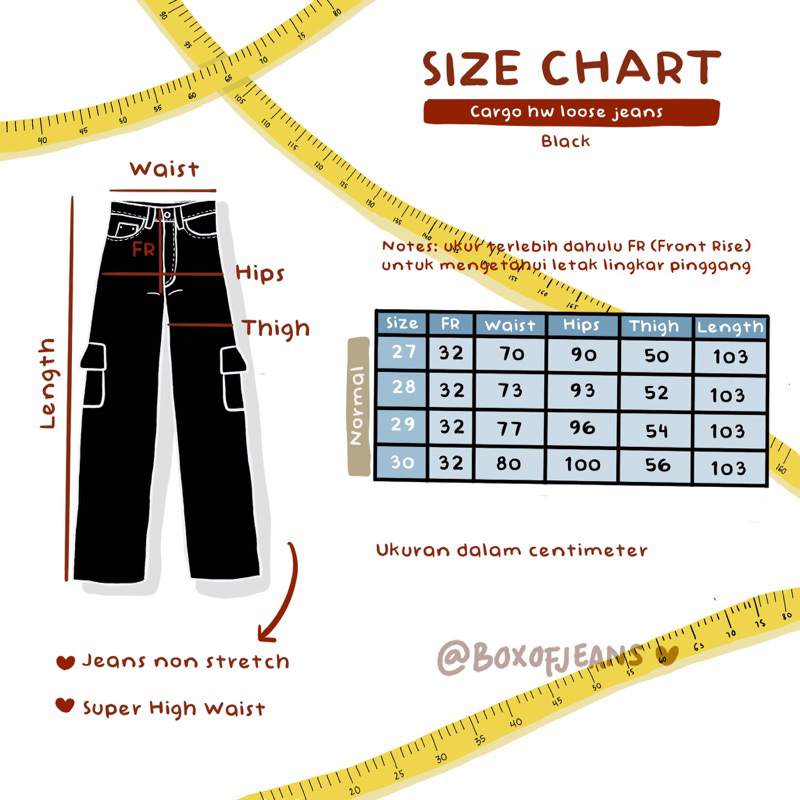 Boxofjeans - Cargo HW Loose Jeans - HITAM LIST PUTIH