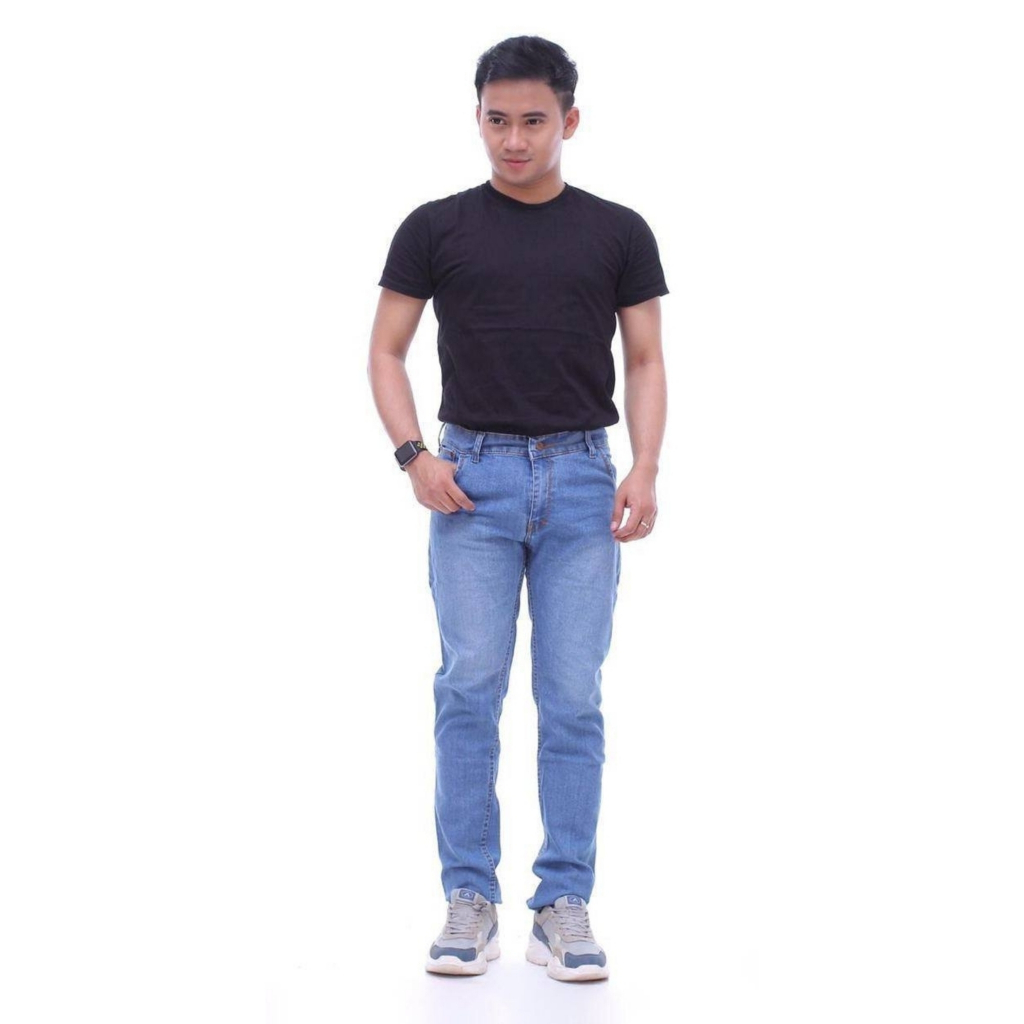 Celana Jeans Hitam Pria Panjang Pensil Skinny Semi Slim Fit Cowok Cowo Pria Bahan Denim Stretch Terbaru I Jeans Cowok I Celana Jeans Pria