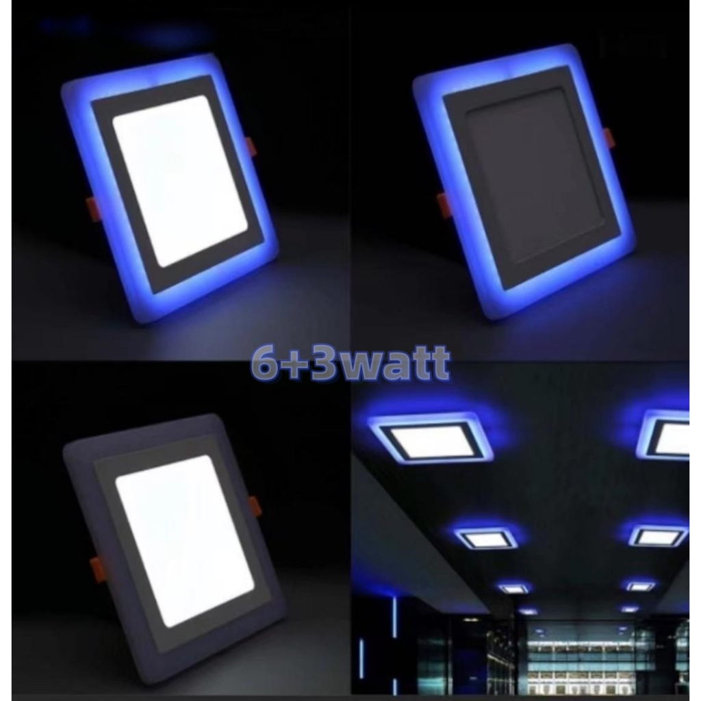 Lampu Panel LED Dua Warna 6W Putih + 3W Biru INBOW Kotak putih biru