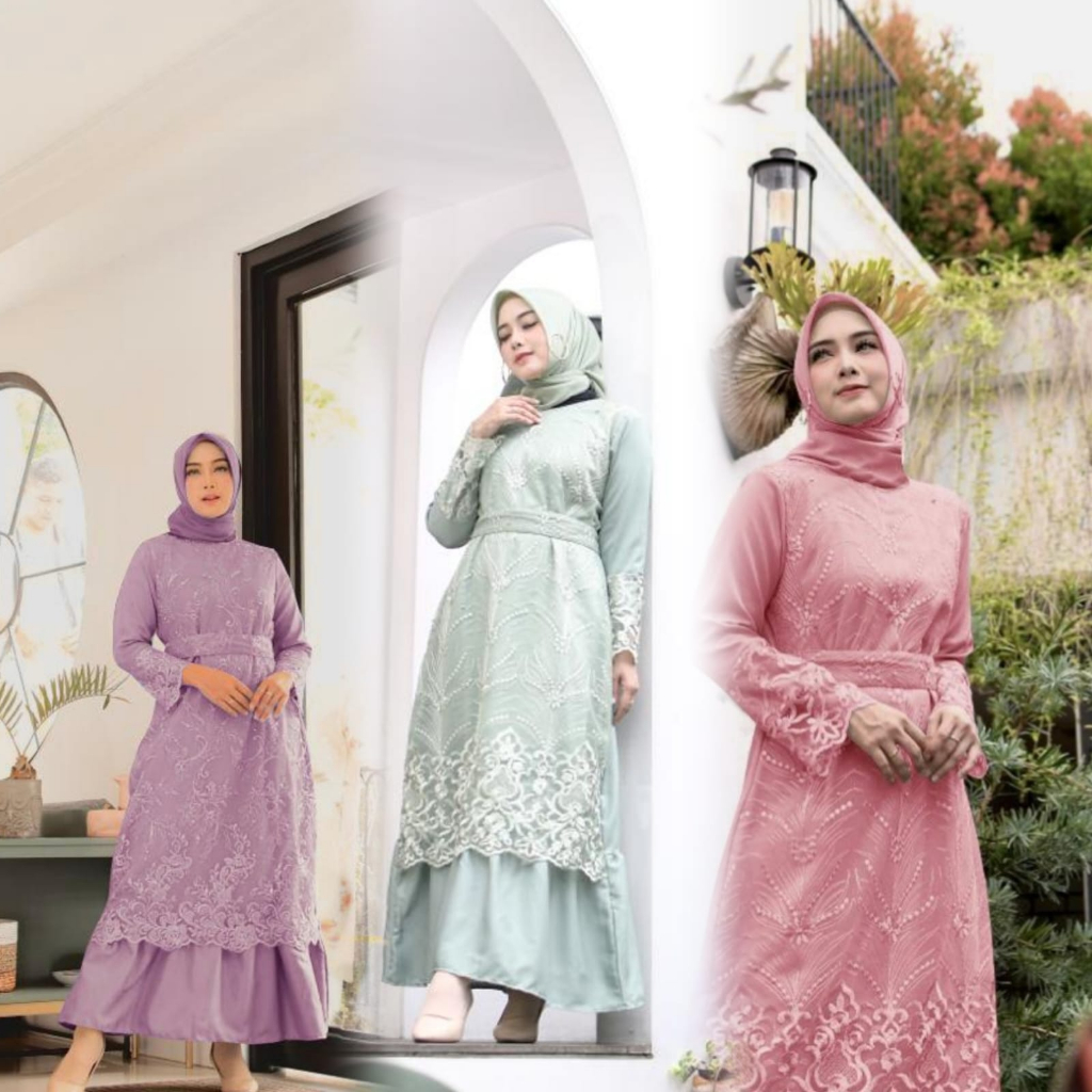 Gamis Zakia Termurah  Simple Elegant Size Jumbo M L XL XXL 3L Tile Brukat Maxi Kondangan Remaja Seragam