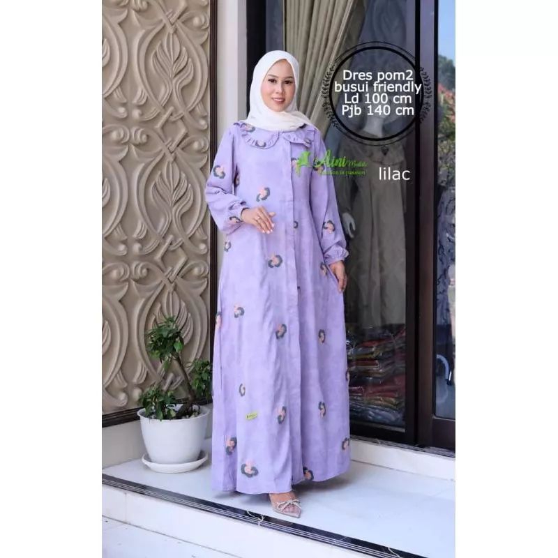 Homedres pompom by Aini modiste//gamis ORI//gamis murah//gamis simple