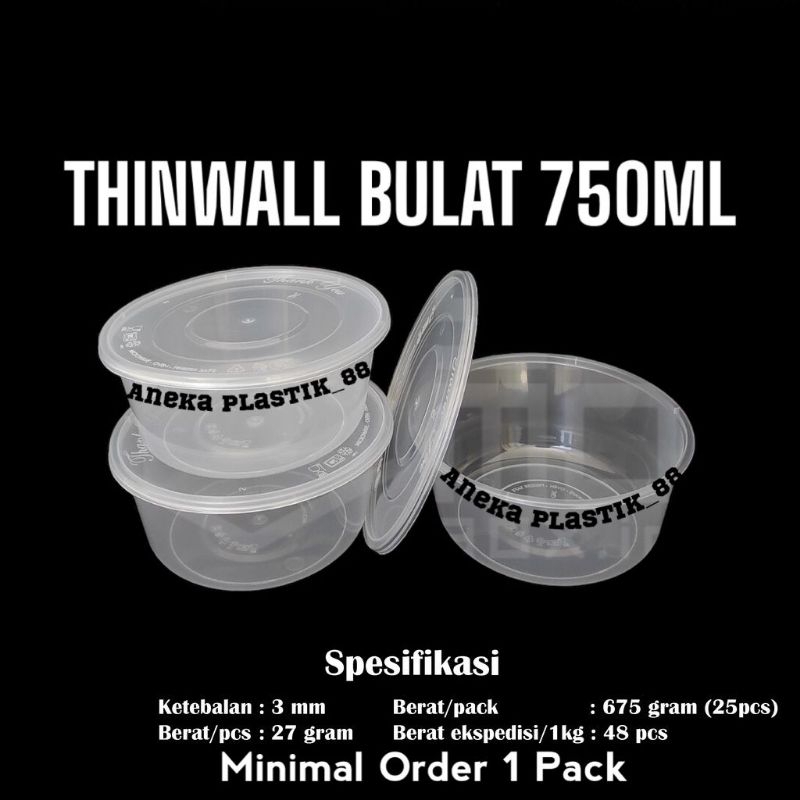 Thinwall MANGKOK BULAT 750ml + tutup / bowl plastik mangkuk baso bubur mie rice bowl 750ml