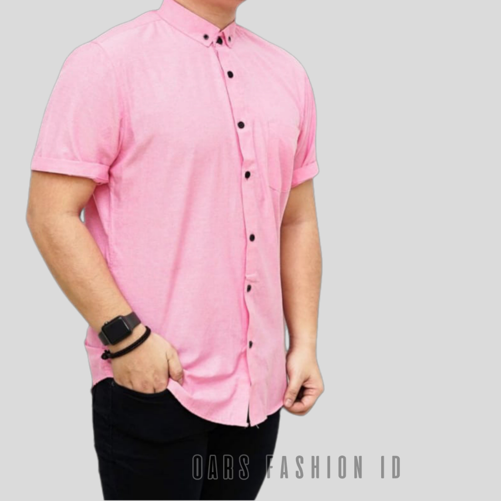 kemeja pria basic polos pendek slimfit jumbo casual warna hitam biru navy hijau army sage merah maroon marun abu muda