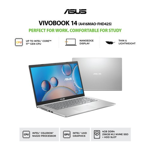 Laptop Sekolah Baru ASUS Vivobook 14 A416MA - E410MA  - E510MA INTEL N4020 - N5030 RAM 8GB SSD 512GB WINDOWS 11 OHS