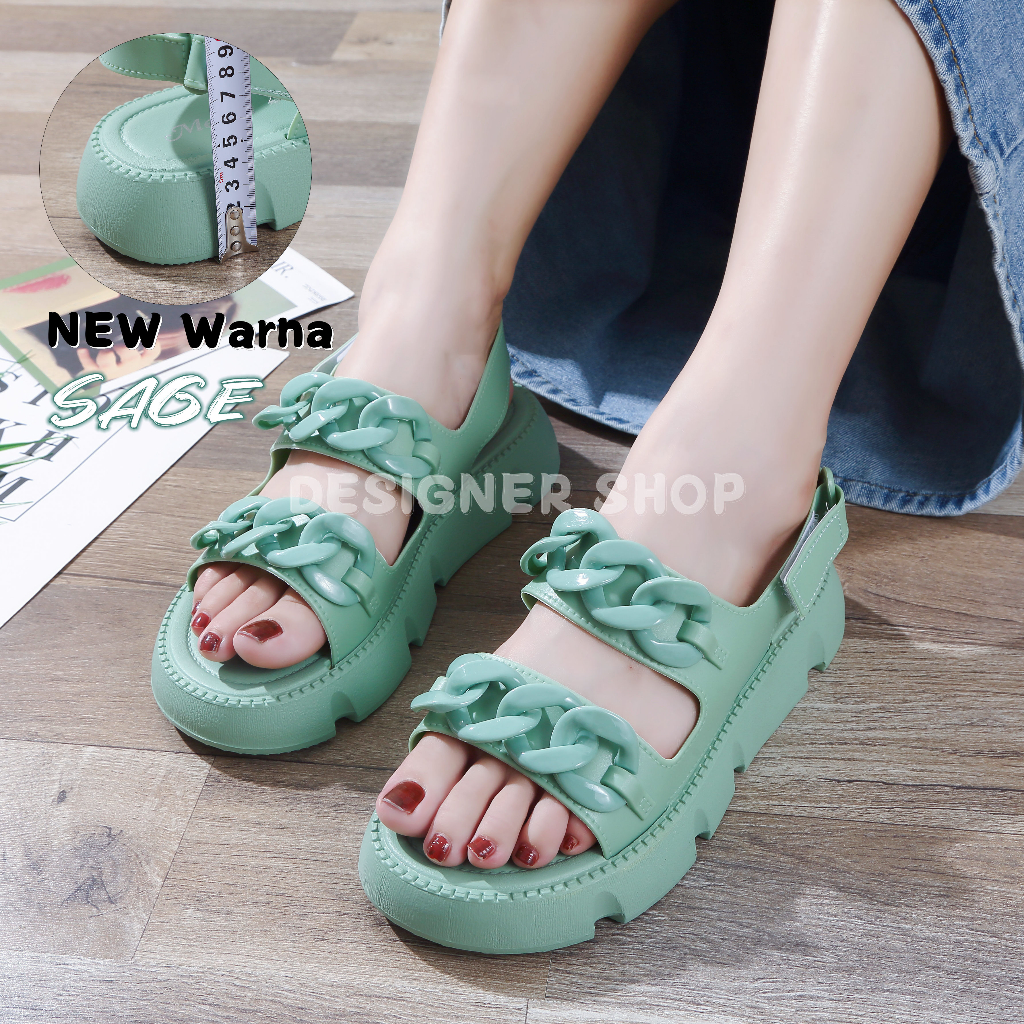 Sepatu Sandal Wanita Korea Premium Sendal Wanita Karet Jelly Wedges Platform Tebal Empuk Tali Belakang