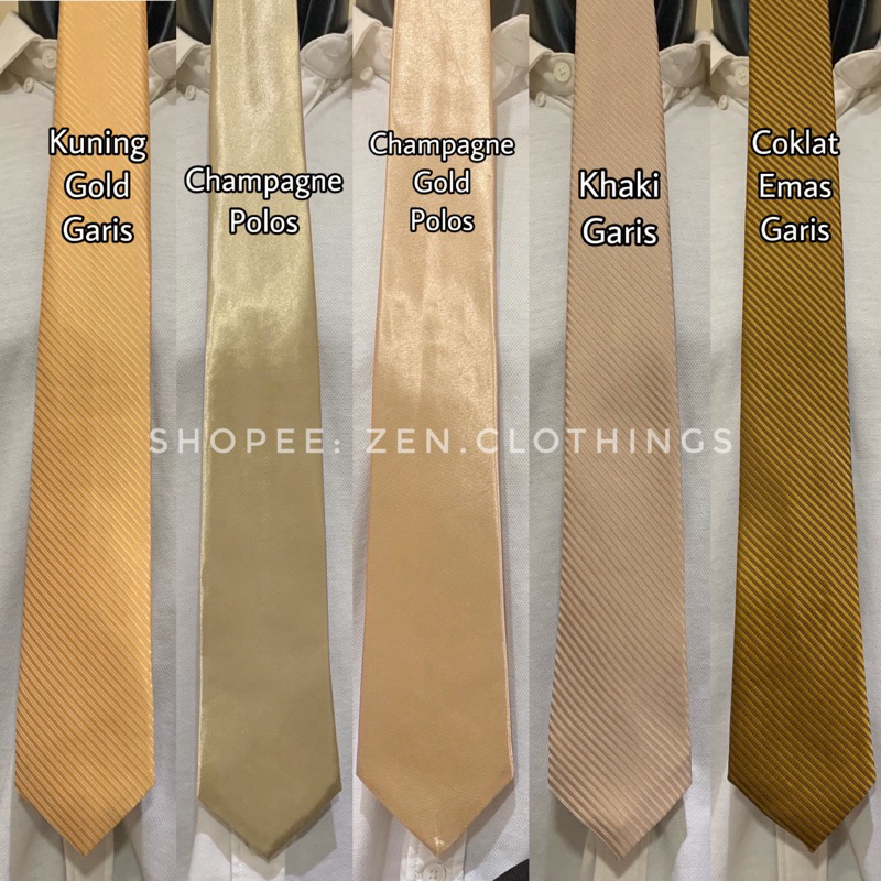 Dasi Panjang Pria Dewasa Warna Gold Muda Terang dan Emas Gelap Tua dan Kuning Cream Krem Beige Champagne Gold Mustard Polos dan Motif Garis