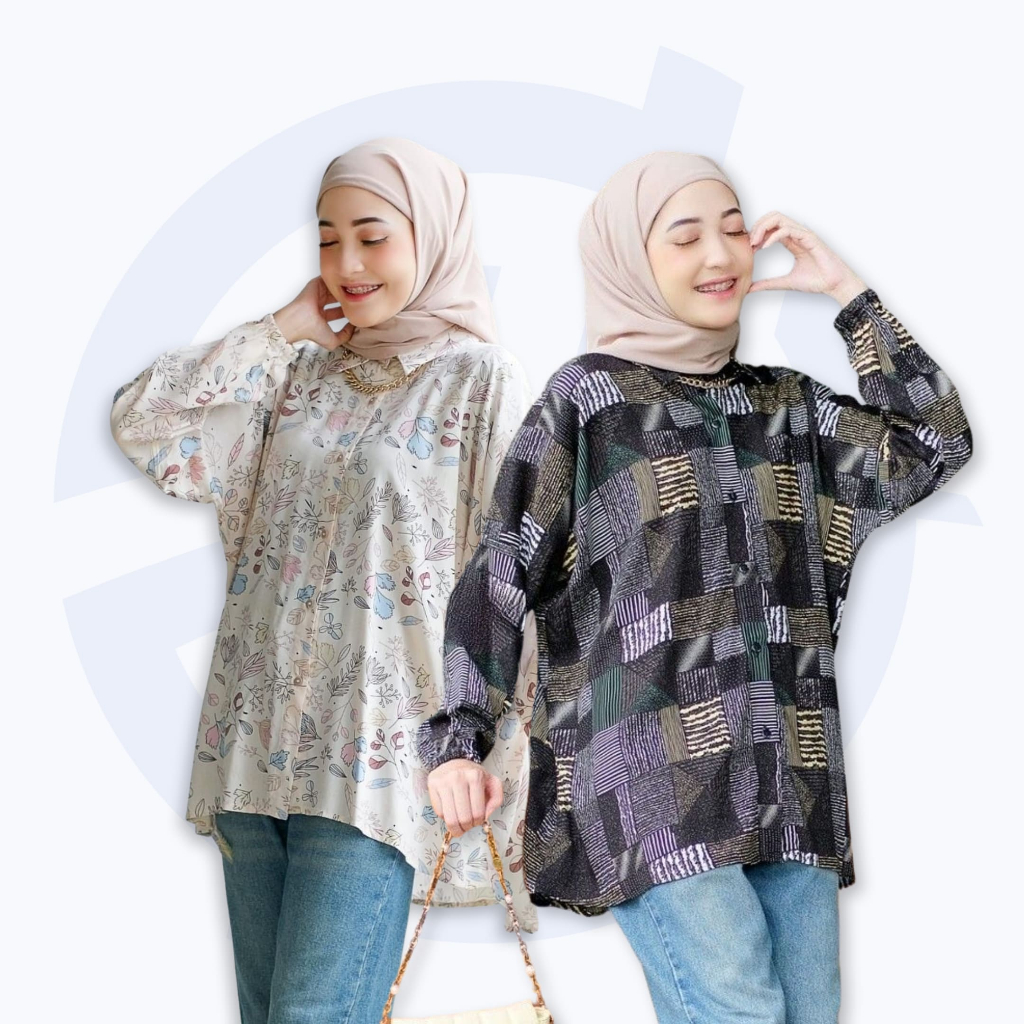Blouse Big Size Wanita Oversize Kekinian Rayon Motif Baju Atasan Jumbo LD 150 160 170 Korean Style L