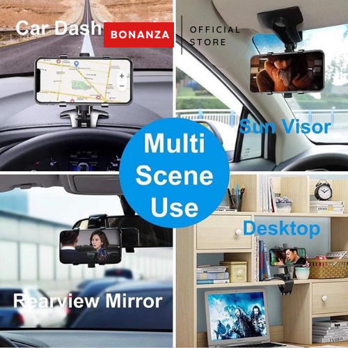 Car Phone Holder HP Mobil 4 in 1 HD35 Jepit Dashboard Universal Rearview 360 Degree Rotation