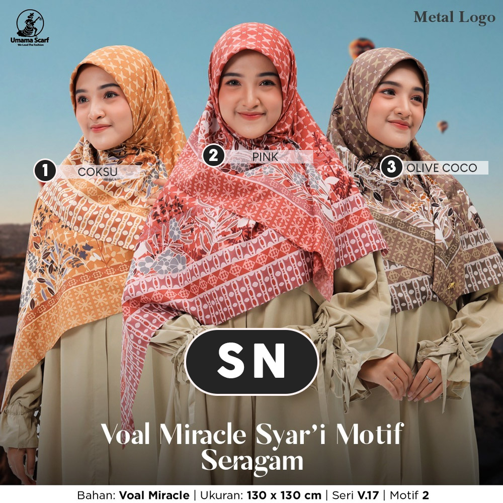 Premium Hijab Umama Miracle Syar'i Jumbo 130cm Seragam Kerudung Segi Empat Voal