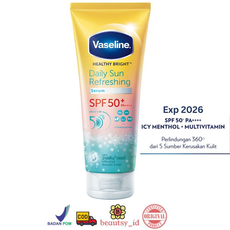 Vaseline Healthy Bright Daily Sun Refreshing SPF 50 PA++++ Sunscreen Badan 170ml Sunblock Original BPOM COD
