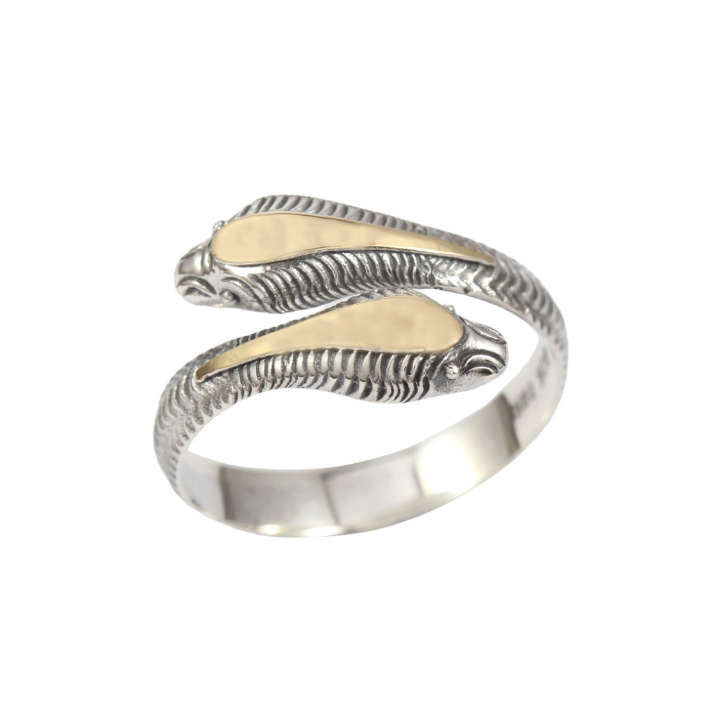 Cincin Perak Pria Wanita Kepala Ular Emas R479