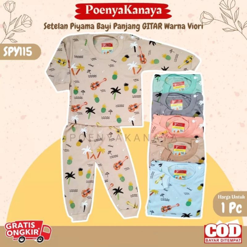 [rumahbayipdg] Stelan baju bayi piyama panjang / set baju bayi anak motif gitar