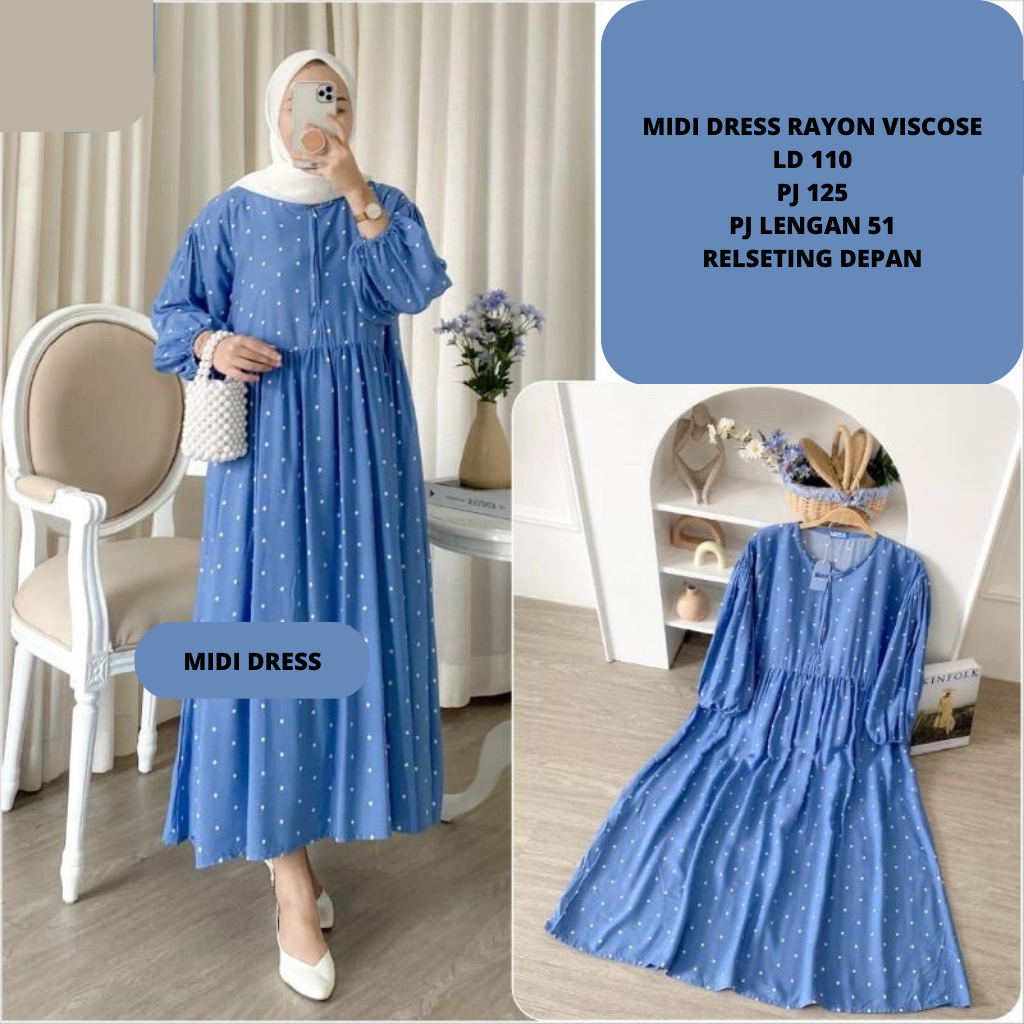 Midi Dress Rayon Viscose Resleting Depan