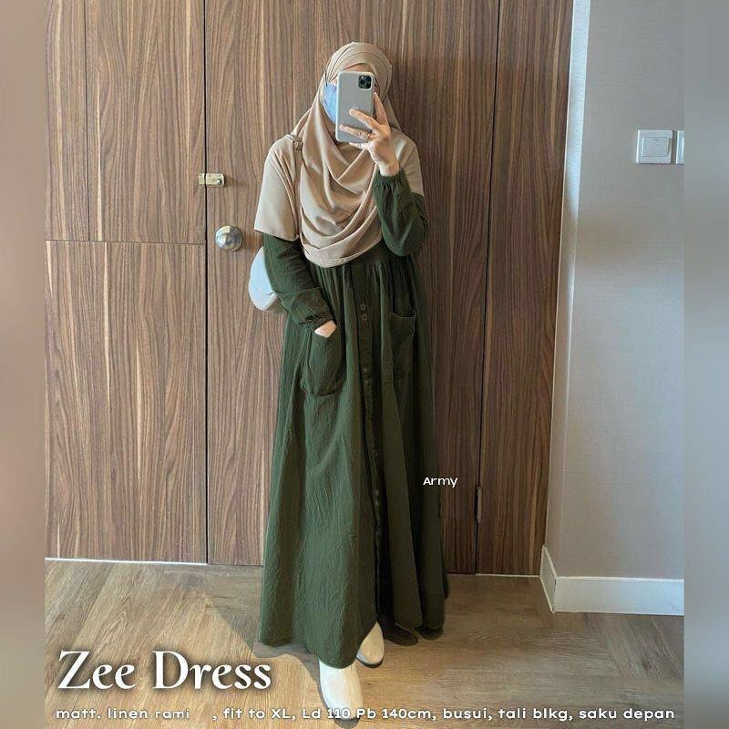 Zee Dress Gamis Polos Polo Linen Terbaru