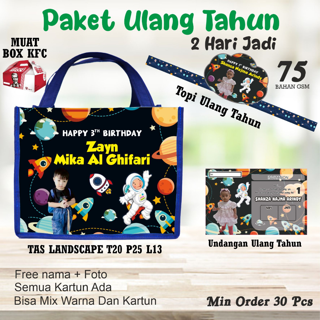 

PAKET 30 PCS BERGAMBAR ASTRONOT/PAKET UALNG TAHUN ANAK/FREE DESAIN FOTO DAN NAMA/BINGKISAN ULANG TAHUN