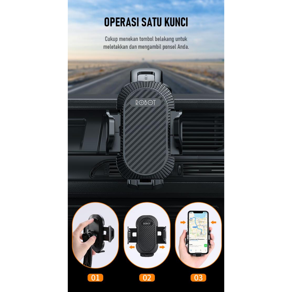 ROBOT RT-CH14 Dashboard Suction Cup Automatic Lock Universal Car Holder Black Original - Garansi 1 Tahun