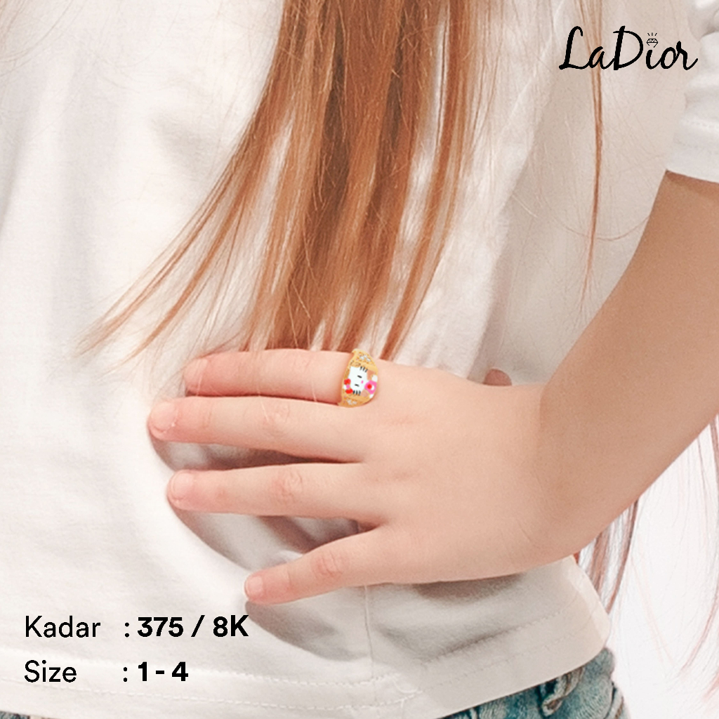 LADIOR - Cincin Anak Emas Asli kadar 375 Hello Kitty Model Hongkong - 121 - 8K - Yellow Gold