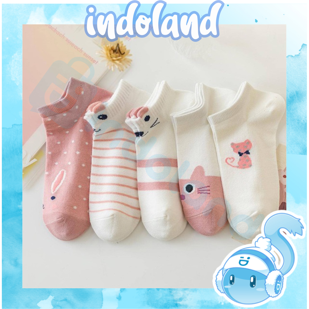 ☀ INDOLAND ☀   Kaos Kaki Wanita Korea Motif Kucing Kaos Kaki Pendek Cat Semata Kaki Socks Karakter Korean Fashion Ankle Socks Korean Model Simple Cute KK129