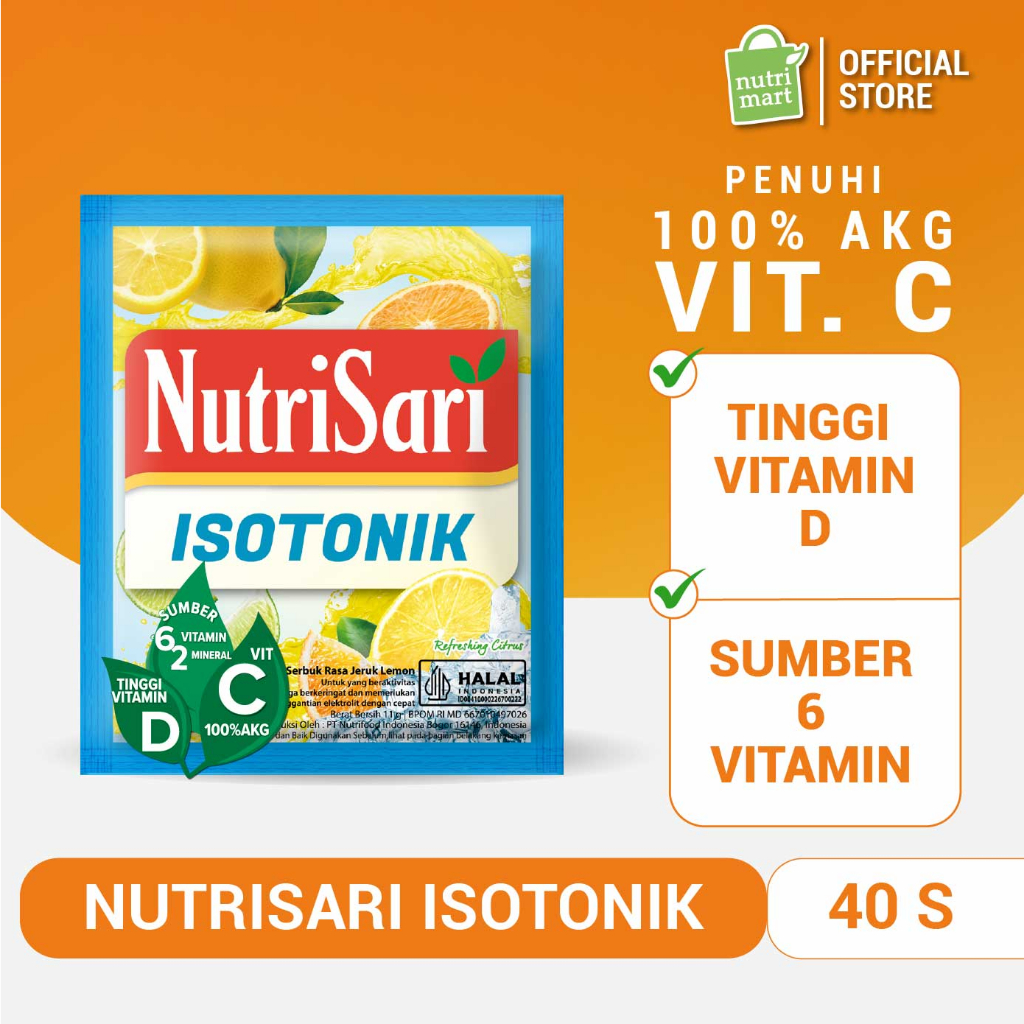 

NutriSari Isotonik 40 Sachet – Minuman Isotonik Buah Jeruk Segar Vitamin C Vitamin D