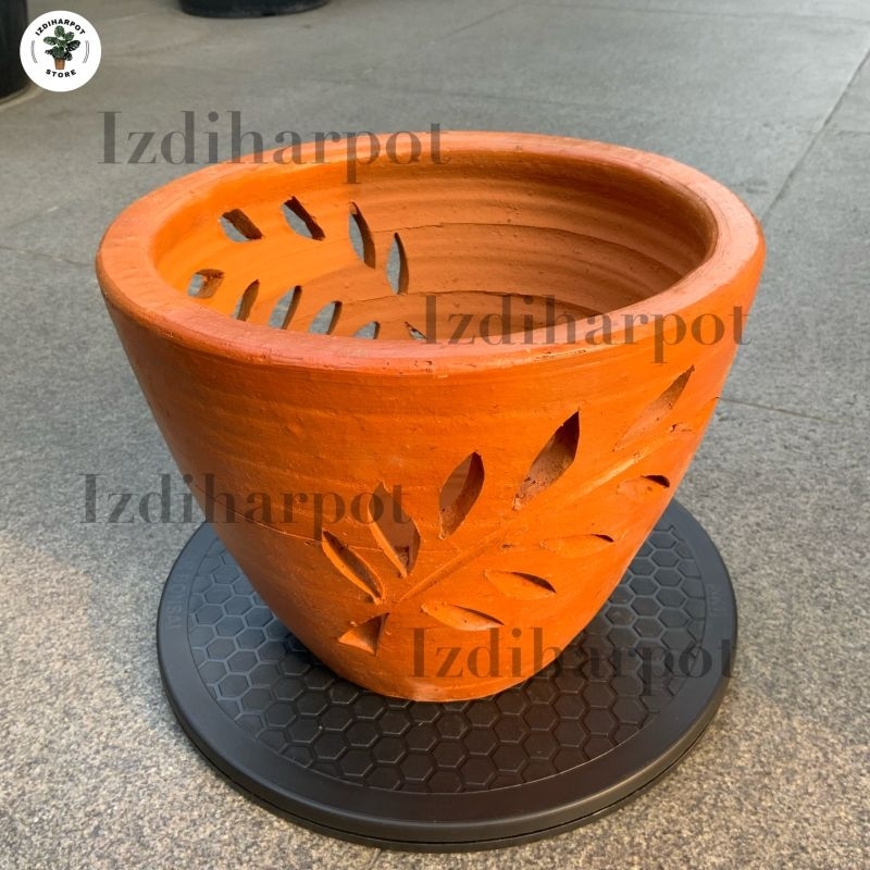 POT BUNGA TANAMAN GERABAH TANAH LIAT MOTIF DAUN D22 - MOTIF DAUN