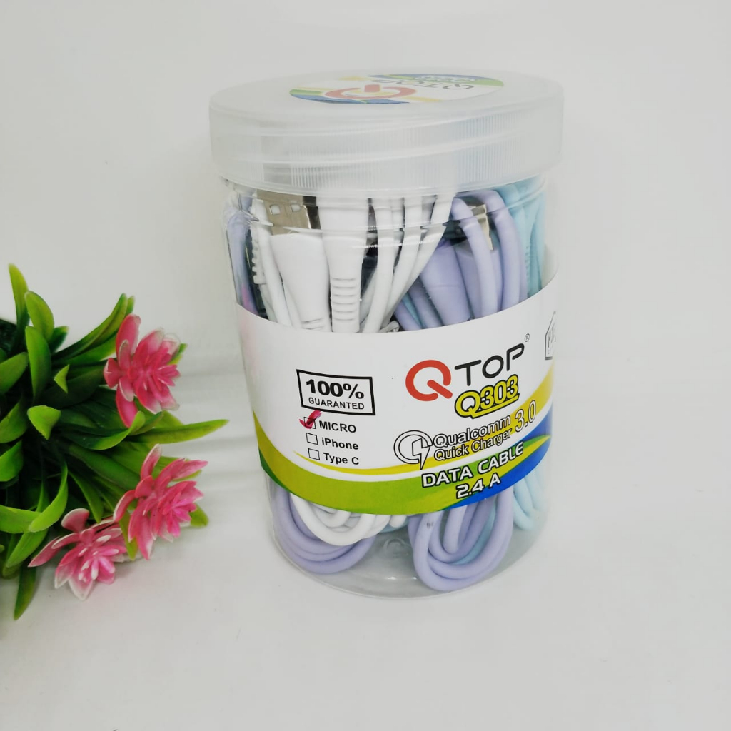 Kabel data TOPLES ISI 15pc QTOP Q303 MICRO Suport super vooc Fastcharging qc3.0 2.4A ORIGINAL FOR ALL GADGET MOBILE PHONE BY SMOLL