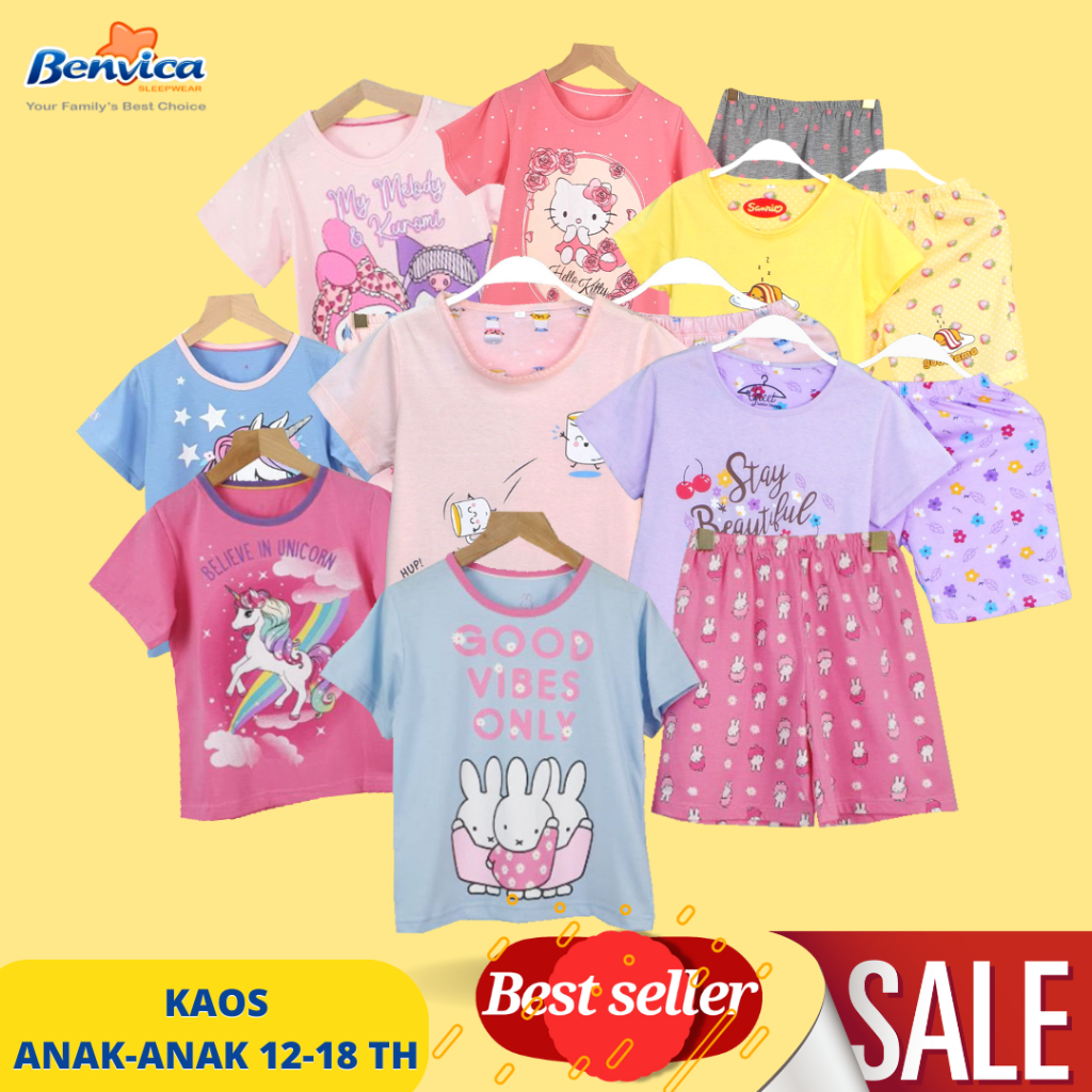 SETELAN ANAK PEREMPUAN USIA 14-18 TAHUN BAJU RUMAHAN KARAKTER PIYAMA KAOS