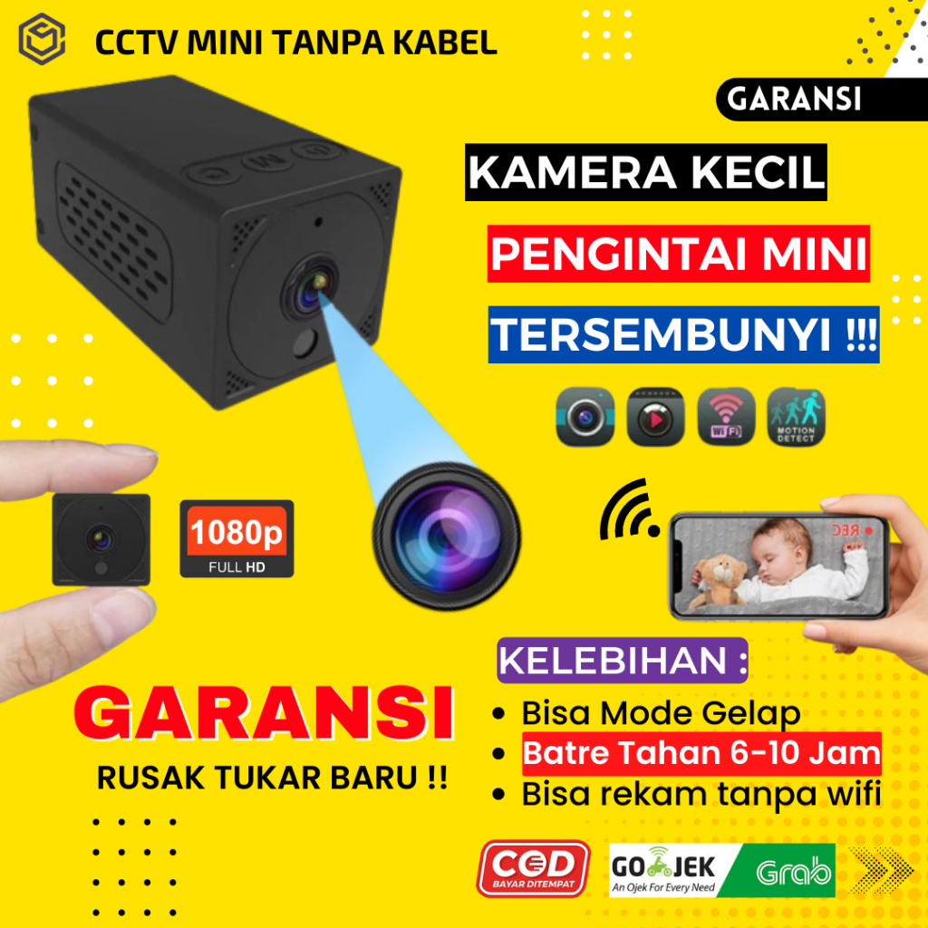 CAMERA MINI TERSEMBUNYI TANPA KABEL SPY CAM WIFI KAMERA KECIL PENGINTAI BISA SAMBUNG HP HIDDEN CAMERA JS171