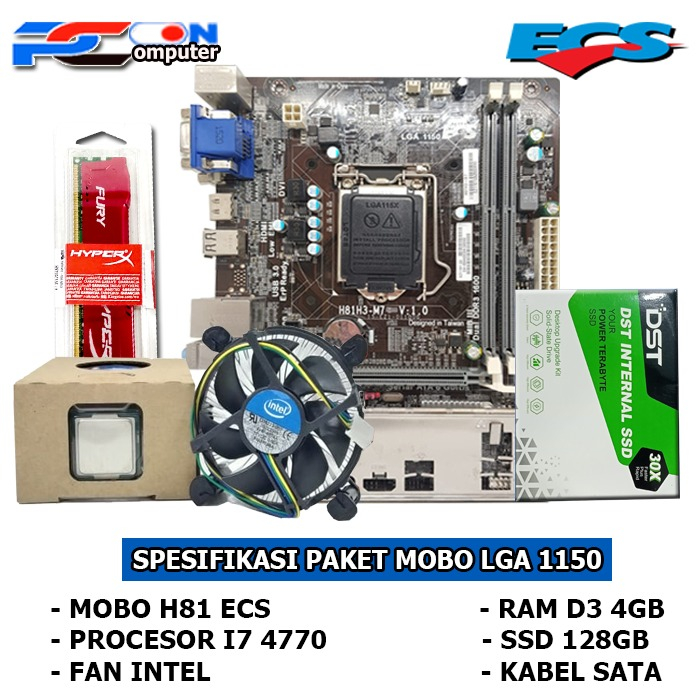 Paket Mobo Mainboard H81 Plus Processor i7 4770