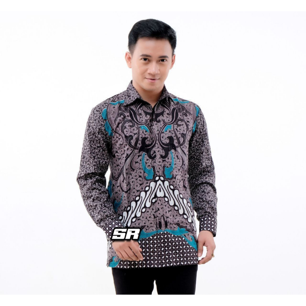 Asifa Batik HRB026 Kenongo Kemeja Tosca Pendek Pekalongan Padi M L Xl Sogan Tulis Halus Kemeja Batik